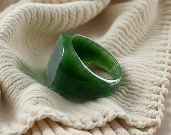 Chevalière en jade de la Colombie-Britannique massif pour homme - Bande de néphrite verte canadienne naturelle - Bijoux en pierres précieuses épaisses sculptées à la main, J50