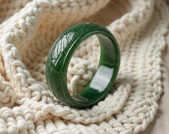 Bague florale en jade massif de la Colombie-Britannique - bande de néphrite botanique sculptée à la main - bijoux en pierres précieuses canadiennes naturelles - cadeau de sculpture de feuille vintage, J57