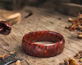 Handmade Cocobolo Wood Ring, Rustic Wedding Band, Unique Grain Anniversary Gift