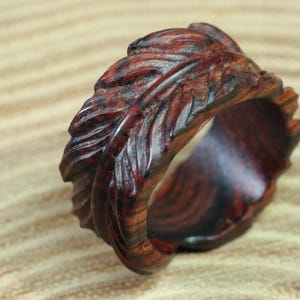 Feather  Wood Ring-Wood Wedding Ring-Cocobolo Wood Jewelry Ring-Mens&Womens Ring-Classic Natural Ring