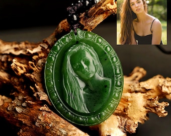 Pendentif photo personnalisé avec gravure, bijoux en jade néphrite sculptés à la main, cadeau visage personnalisé