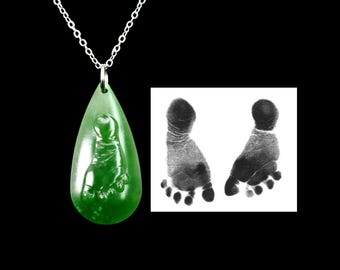 Cadeau pour la Fête des Mères - Collier personnalisé en jade empreinte de pas de bébé