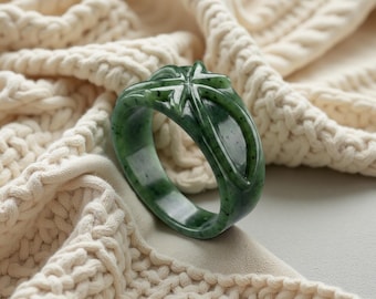 Natur inspiriert Jade Ring, geschnitzte Blatt Ring, kanadische Jade Ehering, handgemachte grüne Jade Schmuck,J81