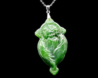 Handgeschnitzter kanadischer Nephrit-Jade Engelanhänger, spirituelle Schutzhalskette