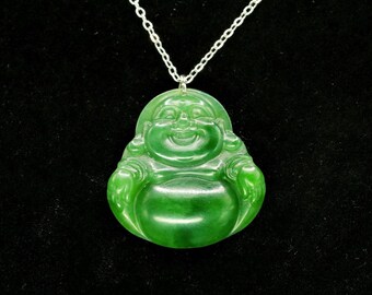 Pendentif Bouddha rieur en jade de la Colombie-Britannique, collier d'amulettes en néphrite sculptées à la main