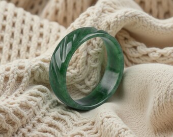 Anillo de jade macizo BC Wave - Anillo de nefrita escultural tallado a mano - Joyería geométrica fluida minimalista - Regalo moderno de piedra preciosa natural - J77