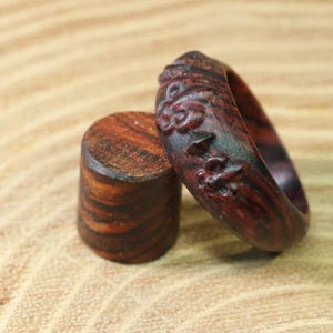 Wood Embossed Pattern Ring-Cocobolo Wood Jewelry Ring-Mens&Womens Ring-Classic Natural Ring