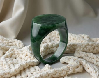 Bague en jade vert, chevalière contemporaine, bijoux en jade canadien, bague de luxe minimaliste pour homme et femme, J78