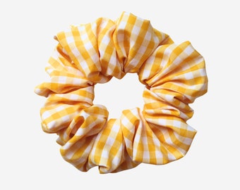 Yellow Gingham Oversized Scrunchie, Hair Scrunchie, Large Scrunchie