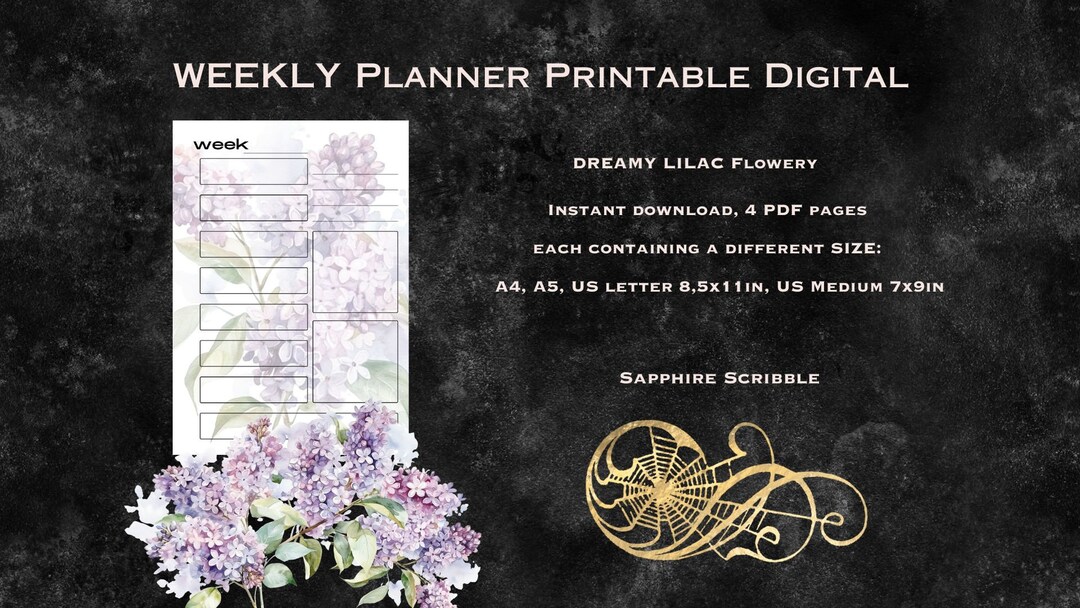 Dreamy Lilac Weekly Planner Printable Digital 4 PDF File 1 Page in 4 ...