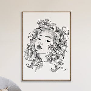 Medusa Art Print, Printable Wall Art, Medusa Gorgon Line Art, Greek Mythology Décor, Hex the Patriarchy, Snake Woman Art, Digital Download