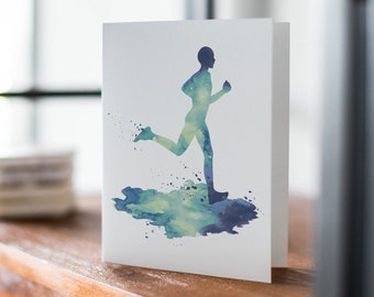 Runner aquarel kaart, afdrukbare wenskaart, gefeliciteerd Marathon Race, kaart voor hem, gewoon omdat, Good Luck Card, digitale download