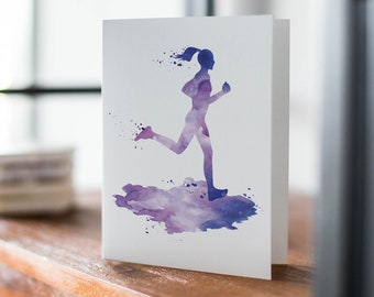 Frau Läufer Aquarell Karte, druckbare Grußkarte, Glückwunsch-Marathon-Rennen, Karte für sie, einfach so, Glückskarte, digitaler Download