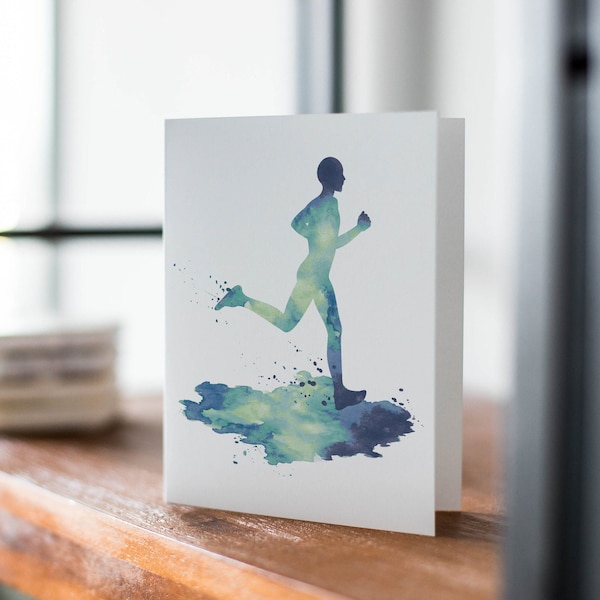 Carta acquerello corridore, cartolina d'auguri stampabile, congratulazioni per la maratona, carta per lui, solo perché, carta di buona fortuna, download digitale