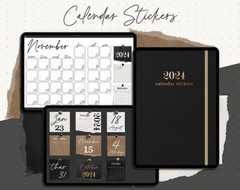 2024 Digital Calendar Sticker Set, Digital Journal Stickers, Digital Kraft Paper Stationery, Agenda Setup, GoodNotes Planner Yearly Calendar