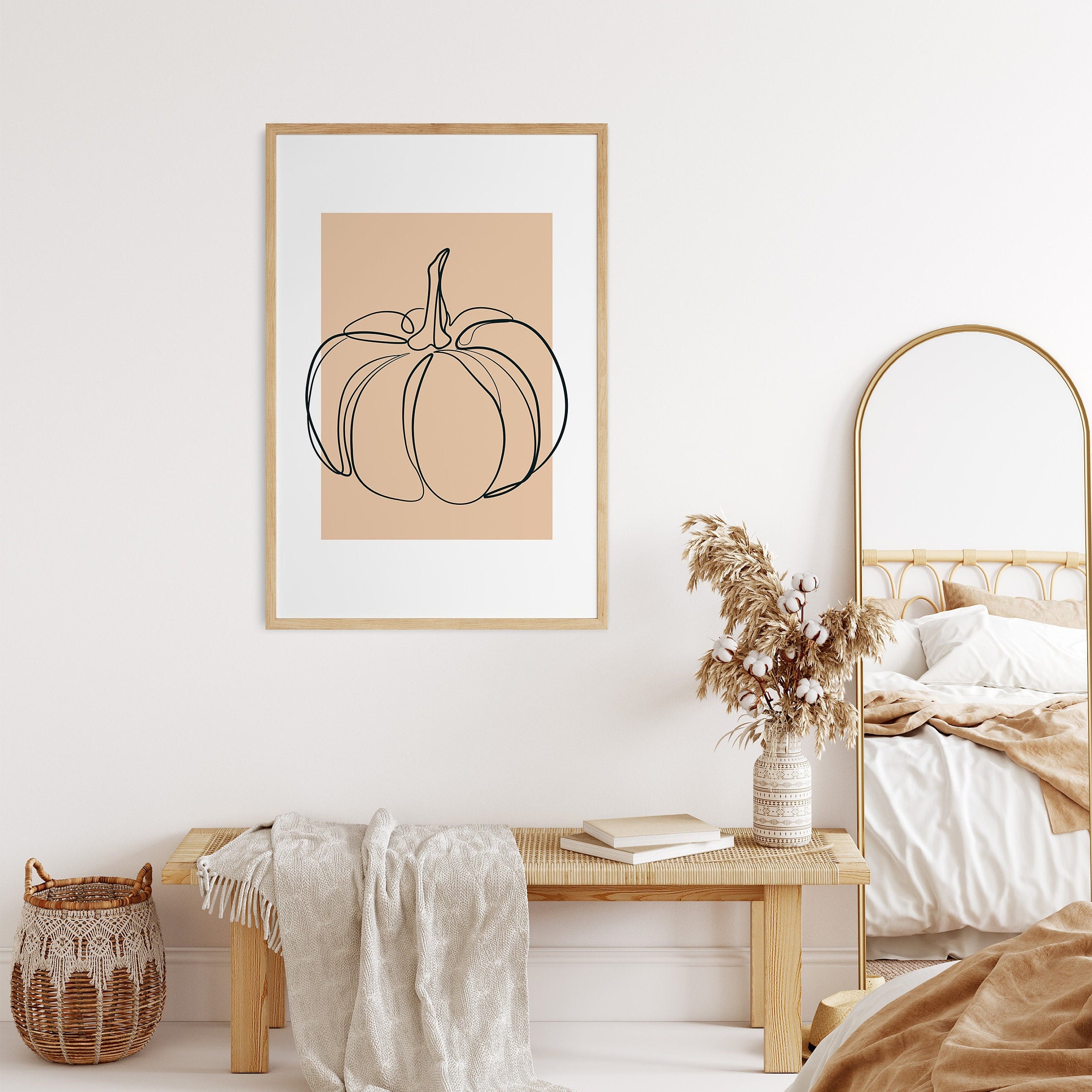 Pumpkin Minimalist Line Art Print Printable Wall Art Modern - Etsy