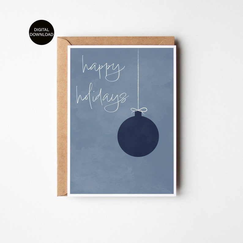 Printable Happy Holidays Card Holiday Ornament Blue Christmas Printable Happy Holidays Card Holiday Ornament Blue Christmas