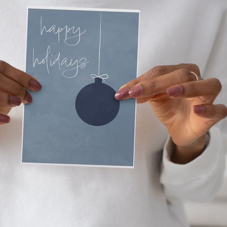 Printable Happy Holidays Card Holiday Ornament Blue Christmas Printable Happy Holidays Card Holiday Ornament Blue Christmas