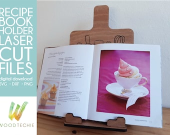 Design File for a Recipe Book Stand | Book Holder |  Cookbook Stand  | Digital Laser Cut Files | Laser Cut Gift Ideas