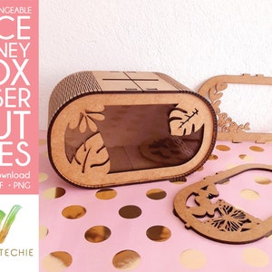 Austauschbares Gesicht, Spardose Designdatei | Laserschnitt-Dateien (10cm x 10cm x 17cm)