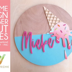 Ice Cream - Name Sign Laser Cut File - Digital Download - Laser Cutting Template - Instant Download