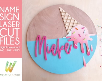 Ice Cream - Name Sign Laser Cut File - Digital Download - Laser Cutting Template - Instant Download