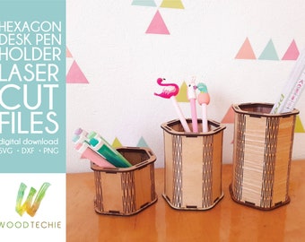 Instant Download | Pen and Pencil holder | Desk Accessory | Laser cut files |  9cm x 9cm x 6,6/11/13,6cm