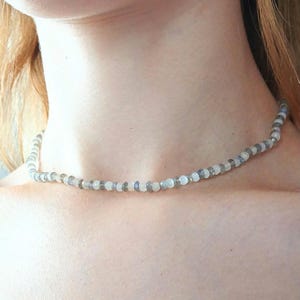 Beaded gemstone choker necklace: Labradorite, White Moonstone and Gold, birthstones, festive season, gifting