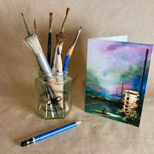 Carte de voeux d'art A6 édition spéciale Noël (4,1 x 5,8 pouces) « Guirlande lumineuse à Fox Lane » d'après une peinture originale de Mark Crockett