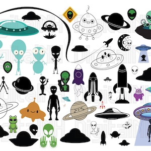 55 Alien SVG Bundle, UFO SVG, Extraterrestrial svg, Sci-Fi svg, Digital File, Instant download, Cut file for Cricut, Alien Silhouette
