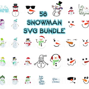 58 sneeuwpop SVG-bundel, kerstsneeuwpop SVG, kerstsvg, schattige sneeuwpop kerst svg, sneeuwpop gezichten bundel svg, winter svg, png, digitaal