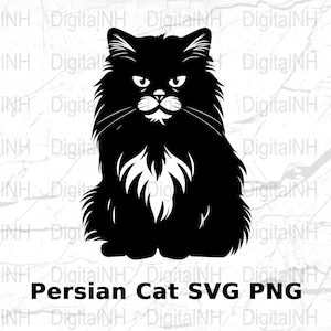 Perzische kat SVG-bestand voor Cricut, digitale download, PNG-clipart, huisdier illustratie, DIY ambachten, T-shirtontwerp, Instant Download kunst