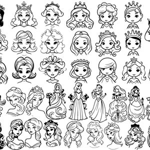 38 Prinzessin SVG PNG Bundle, Royal SVG, Prinzessin Silhouette, Queen svg, Prinzessin Outline Clip Art, digitale Datei, sofort Download