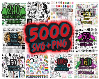 5000+ SVG MEGA Bundle,  St patrick svg, Zodiac svg, Valentine svg, Earrings svg, Medical svg, Easter svg, Rainbow svg, 21 svg Bundles