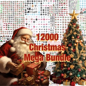 12000 Noël SVG PNG Mega Bundle, Noël SVG Bundle, hiver svg, svg d'arbre de Noël, flocons de neige, père Noël svg, fichier numérique