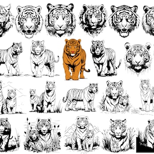 23 Tiger SVG PNG Bundle, SVG de tigre, bébé tigre, svg tigre effrayant, tête de tigre svg, svg maman tigre, fichier numérique, téléchargement immédiat