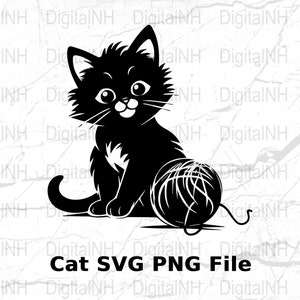 Cute Black Kitten SVG File for Crafting, Digital Download Cat Vector, DIY T-Shirt Decal Design, Printable PNG Clipart, Commercial Use