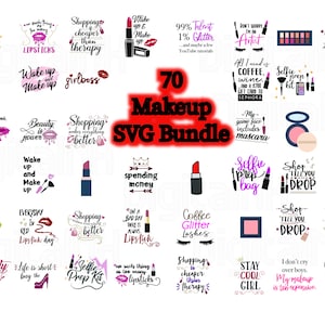 Pacote SVG de 70 maquiagem, Pacote SVG de citação de maquiagem, Beleza Svg, Glam Svg, Diva Svg, Glamour Svg, Cílios Svg, Arquivo digital, PNG, Arquivo Cricut