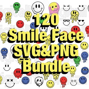 120 Lächeln Gesicht SVG PNG Bundle, Smiley Gesicht SVG Bundle, tropfender Smiley svg, glückliches Gesicht svg, schmelzender Smiley svg, digitale Datei, Instant Download