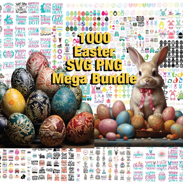 Plus de 1000 Pâques SVG PNG Mega Bundle, Pâques SVG, svg printemps, lapin svg, svg oeufs de Pâques, joyeuses Pâques svg, citations de Pâques, fichiers numériques