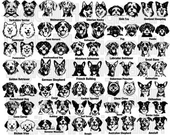 70 Dog Breeds SVG PNG Bundle, Playful Dog SVG bundle, Dog Peeking svg bundle, Dog Face svg, Dog Portrait svg, Digital File, Instant download
