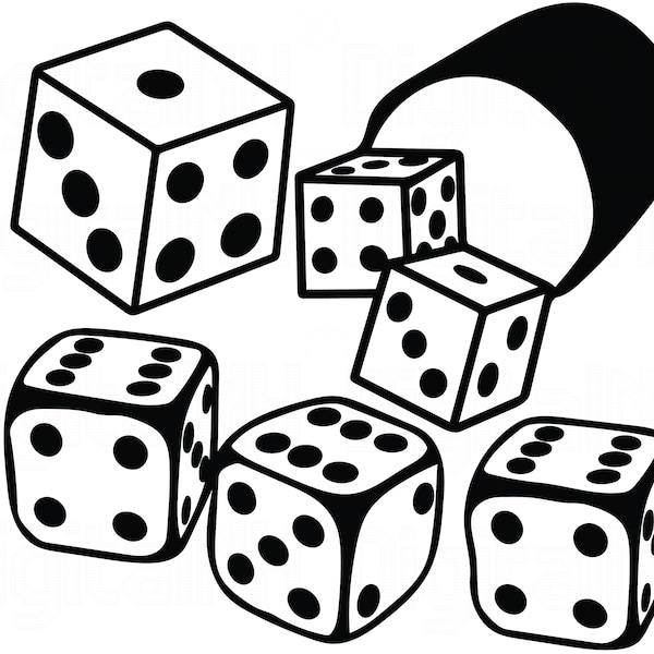 Dice SVG Bundle, Dice Silhouette, Casino SVG, Jeux de hasard SVG, Fichier Dice Cut pour Cricut, Fichier numérique, Téléchargement instantané, Dice Clipart