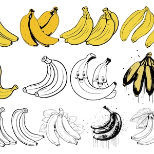 Bananen SVG PNG Bundle, Banane SVG, lustige Banane svg, süße Banane svg, Bananenzeichnung Umriss, Obst svg, digitale Datei, sofortiger Download