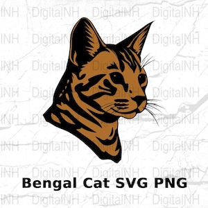 Bengal Cat SVG File, Tabby Cat Digital Download, Pet Portrait Silhouette, Crafting Clipart, SVG for Cricut and Silhouette