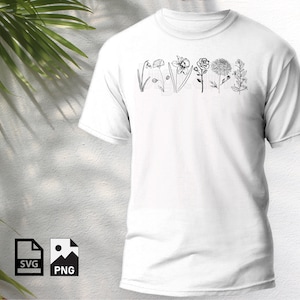 Fleurs SVG PNG, idée de conception de chemise florale svg, svg de conception de tasse, jardin SVG, fichier numérique, téléchargement immédiat