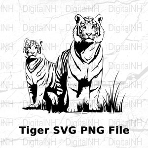 Tiger SVG File, Digital Download, Jungle Animal PNG, Black and White Tiger Clipart, DIY Crafts, Vector Graphic for Cricut and Silhouette