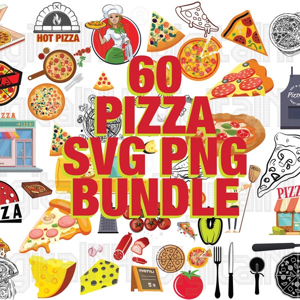 60 Pizza SVG Bundle, Pizza SVG, Italian Food SVG, Italian svg, Fast Food svg, Chef svg, Delivery svg, Digital file, Instant download