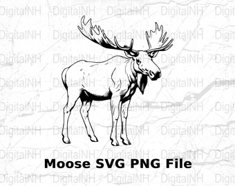 Majestic Moose SVG Art, Digital Download, Large Antler Moose PNG File, Black and White Wildlife Illustration, Craft Cutting File, DIY