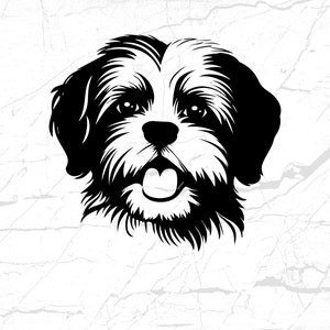 File SVG di un simpatico cane Shih Tzu, download digitale, vettore di ritratto di animale domestico, clipart di animali in formato PNG, file di taglio artigianale, progetto fai da te, uso commerciale