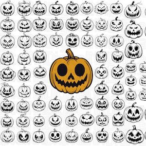 90+ Halloween Pumpkin SVG PNG Bundle, Halloween Pumpkin Line Art SVG, Pumpkin svg, Fall svg, Horror svg, Digital File, Instant download